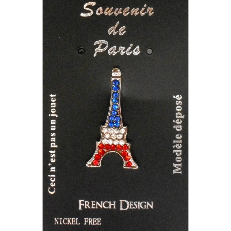 Blue white red rhinestone Eiffel Tower pin