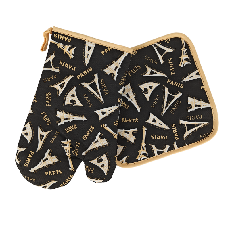 Eiffel Tower potholder and oven mitt - black