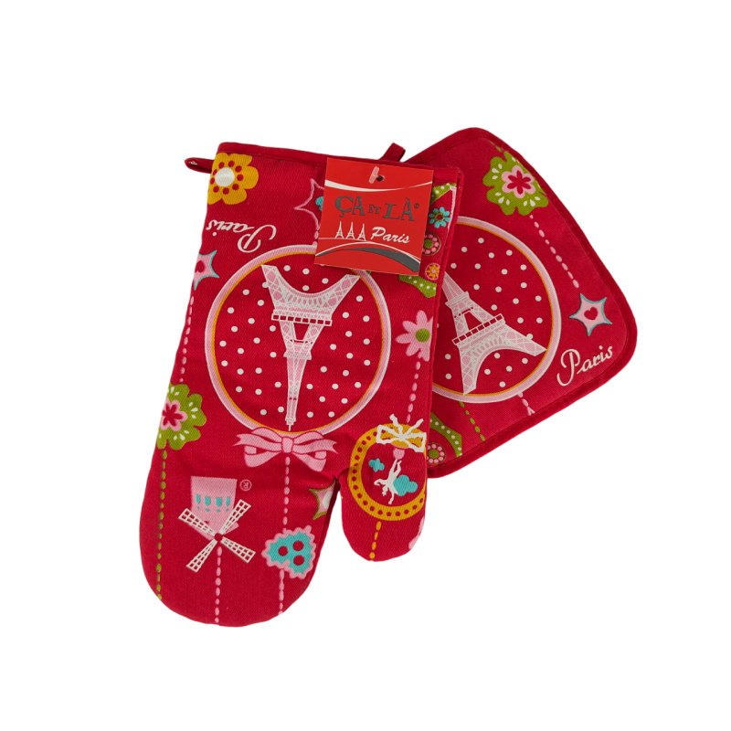 Paris Medallion oven mitt and potholder