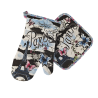 Paris butterfly potholder and oven mitt - black