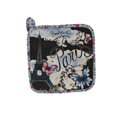 Paris butterfly potholder and oven mitt - black potholder