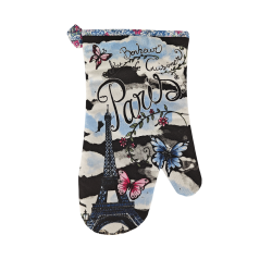 Paris butterfly potholder and oven mitt - black oven mitt