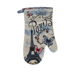 Paris butterfly potholder and oven mitt - white oven mitt