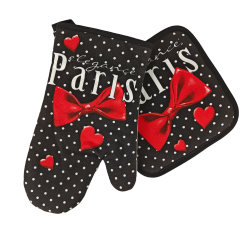 Paris bow tie potholder and oven mitt - black