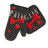 Paris bow tie potholder and oven mitt - black