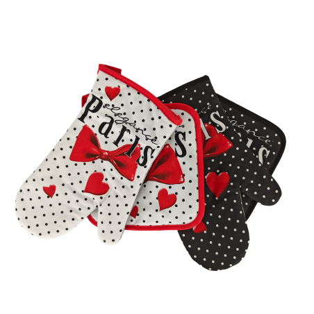 Paris bow tie potholder and oven mitt